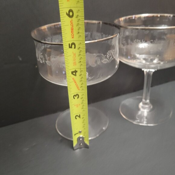 Lenox White Echo Silver Rim Etched Floral Pattern Champagne Coupe Glasses Set Of - Picture 5 of 5